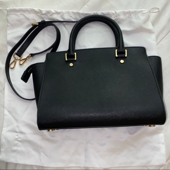 Michael Kors Selma Saffiano Medium Black Satchel Bag - Picture 2 of 6